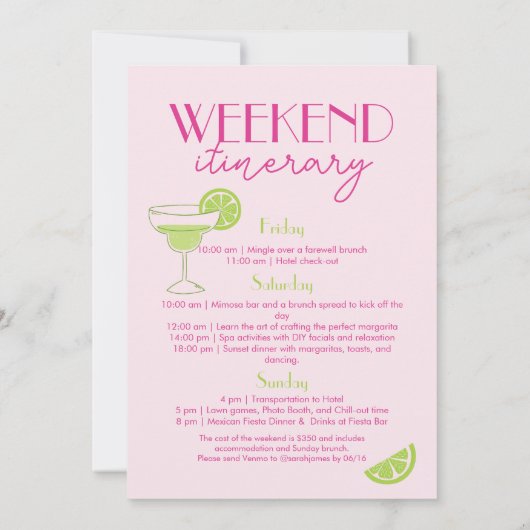 Margs en Huwelijk Cocktail Bachelorette Weekend  Kaart (Achterkant)