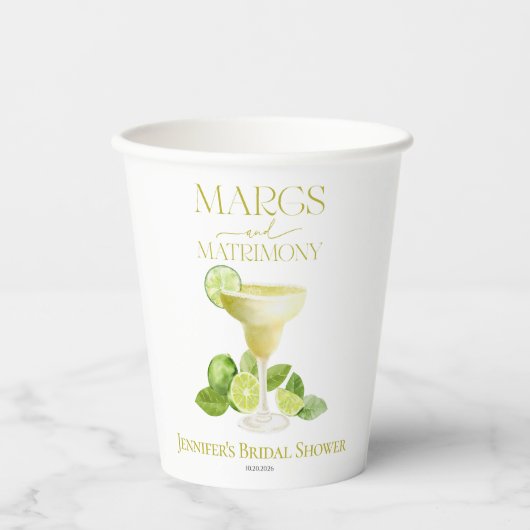 Margs en Huwelijk | Lemon Bruidsfeest Papieren Bekers (Voorkant)