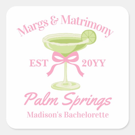 Margs en Huwelijk Margaritas Bachelorette Party Vierkante Sticker (Voorkant)