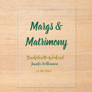 Margs en huwelijk naam datum vrijgezellenfeest par acryl uitnodigingen