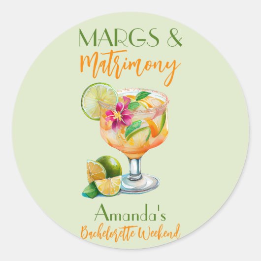 Margs en Huwelijk Tequila & Fiesta Bachelorette Ronde Sticker (Voorkant)