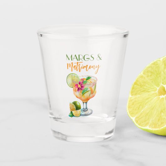 Margs en Huwelijk Tequila & Fiesta Bachelorette Shot Glas (Voorkant)