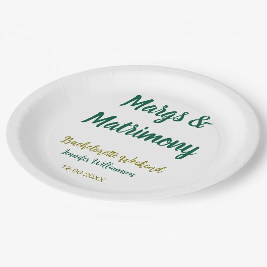 Margs en huwelijk voeg naam datum vrijgezellenfees papieren bordje (Gekanteld)