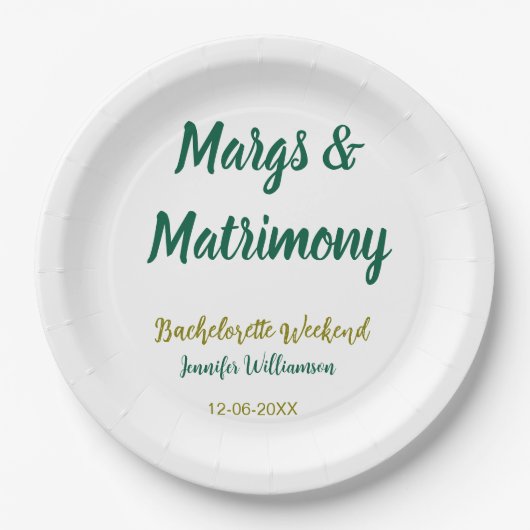 Margs en huwelijk voeg naam datum vrijgezellenfees papieren bordje (Voorkant)