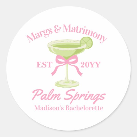Margs en Huwelijks Margaritas Meisjesavond Ronde Sticker (Voorkant)