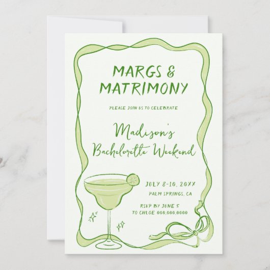 Margs en Matrimony Bachelorette Weekend Kaart (Voorkant)