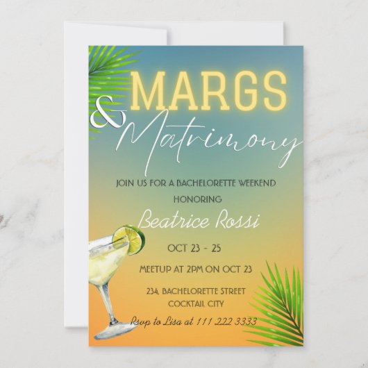 Margs en Matrimony Bachelorette Weekend Party Kaart (Voorkant)