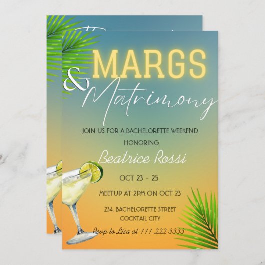 Margs en Matrimony Bachelorette Weekend Party Kaart (Voorkant / Achterkant)