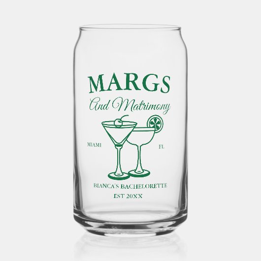 Margs en Matrimony Beach Bachelorette feest Blikvorm Glas (Voorkant)
