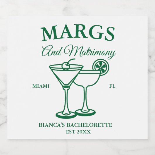 Margs en Matrimony Beach Bachelorette feest Likeurfles Etiket (Enkel label)