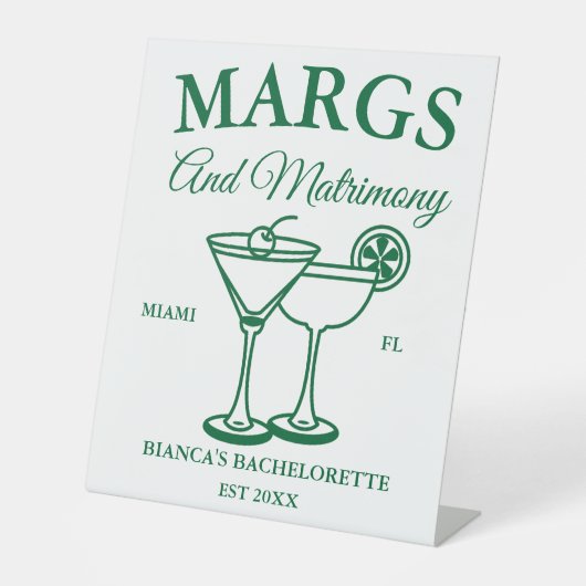 Margs en Matrimony Beach Bachelorette feest Reclamebord Met Voetstuk (Voorkant)