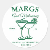 Margs en Matrimony Beach Bachelorette feest Ronde Sticker (Voorkant)