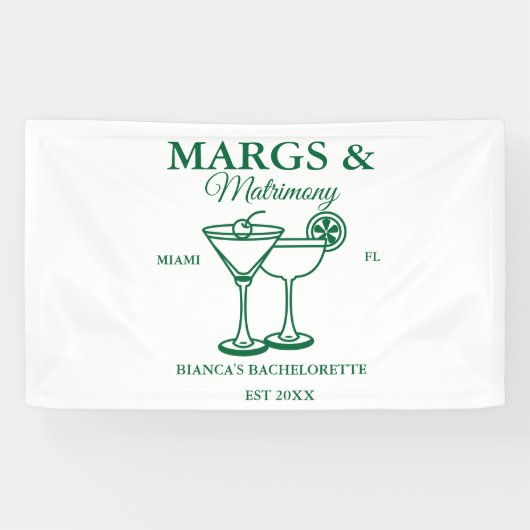 Margs en Matrimony Beach Bachelorette feest Spandoek (Horizontaal)