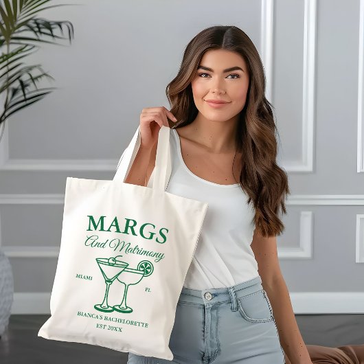 Margs en Matrimony Beach Bachelorette feest Tote Bag