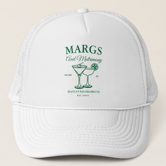 Margs en Matrimony Beach Bachelorette feest Trucker Pet (Voorkant)