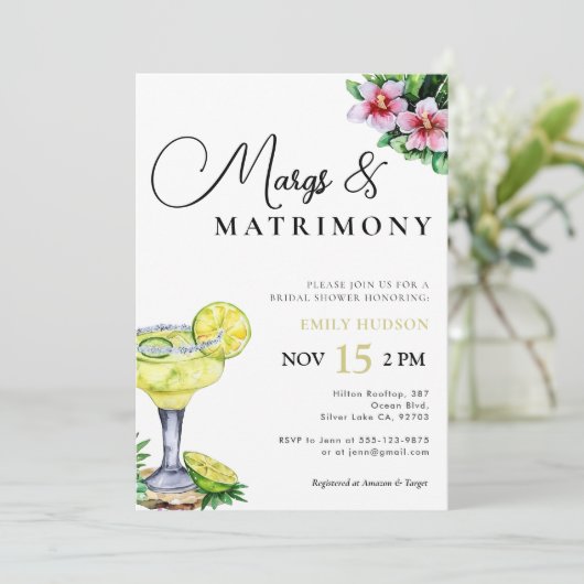 Margs en Matrimony bruids douche uitnodiging (Staand voorkant)