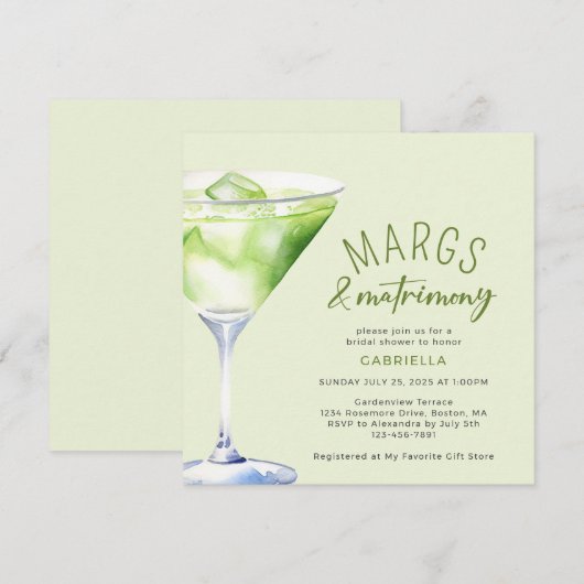 Margs en Matrimony Cocktail Vrijgezellenfeest Kaart (Voorkant / Achterkant)