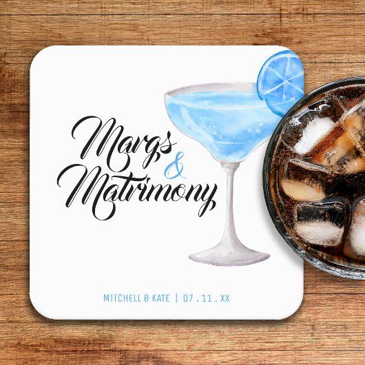Margs & Huwelijk Blauw Bruidsfeest Kartonnen Onderzetters
