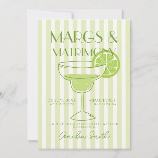 Margs & Huwelijk Cocktail Bachelorette Weekend Kaart (Voorkant)