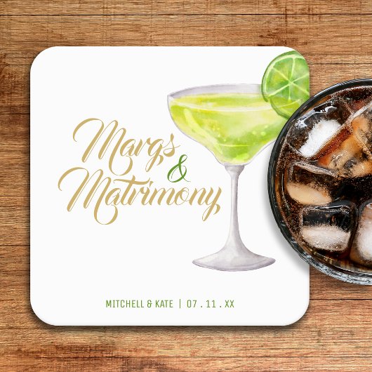 Margs & Huwelijk Groen & Goud Bruidsfeest Kartonnen Onderzetters