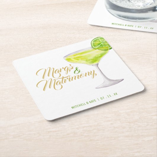 Margs & Huwelijk Groen & Gouden Bruidsfeest Kartonnen Onderzetters (Schuin)