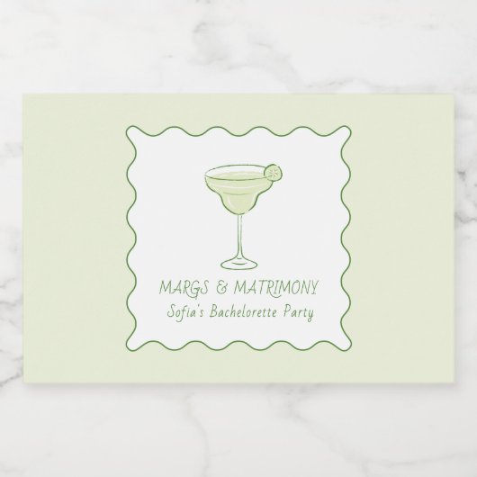 "Margs & Huwelijk" Limoen Bachelorette Mini Tequil Likeurfles Etiket (Enkel label)