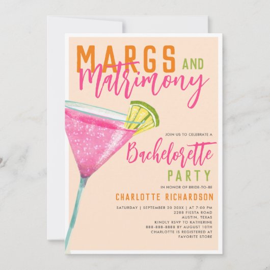 Margs & Huwelijk Margarita Sinaasappel Bachelorett Kaart (Voorkant)