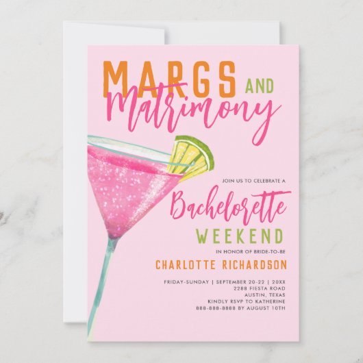 Margs & Huwelijk Margaritas Bachelorette Weekend Kaart (Voorkant)