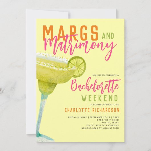 Margs & Huwelijk Margaritas Bachelorette Weekend Kaart (Voorkant)