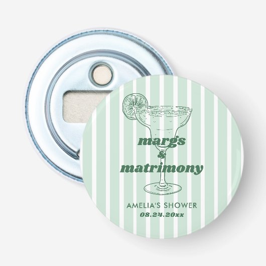 Margs & Huwelijk Retro Bachelorette Bruiloftsfeest Button Flesopener (Voorkant)