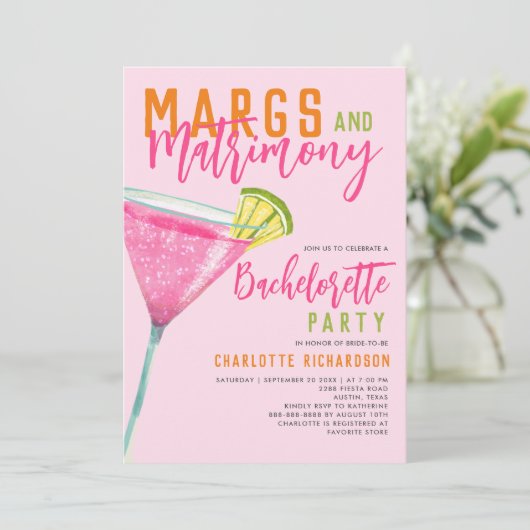 Margs & Huwelijk Roze Margarita Bachelorette Bash Kaart (Staand voorkant)