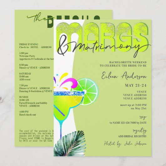 Margs & Huwelijk Tequila Bachelorette Weekend Kaart (Voorkant / Achterkant)