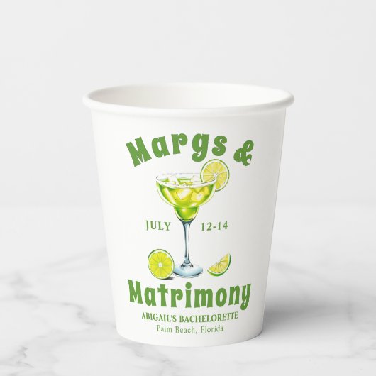 Margs & Huwelijkscocktail lime green bachelorette Papieren Bekers (Achterkant)