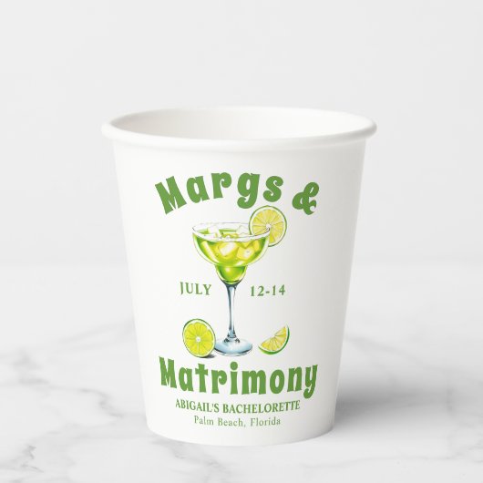Margs & Huwelijkscocktail lime green bachelorette Papieren Bekers (Voorkant)