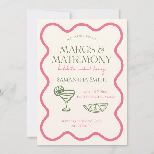 Margs & Matrimony Bachelorette Weekend Hand getrok Kaart (Voorkant)