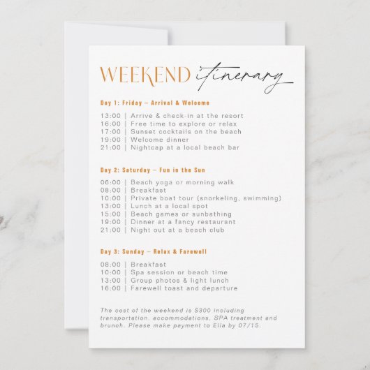 Margs & Matrimony Bachelorette Weekend Route Kaart (Achterkant)