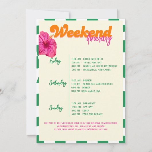 Margs & Matrimony Bachelorette Weekend Route Kaart (Achterkant)