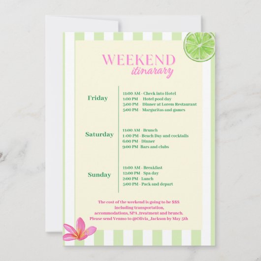 Margs & Matrimony Bachelorette Weekend Route Kaart (Achterkant)