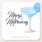 Margs & Matrimony Blauwe Bruidsuitnodiging Kartonnen Onderzetters (Voorkant)