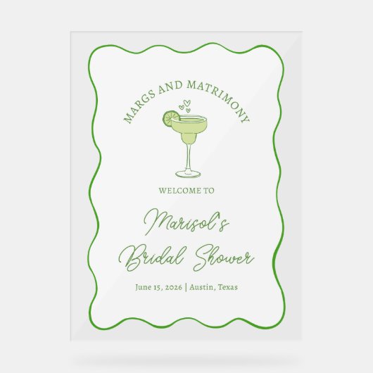 "Margs & Matrimony" Bruiloft Feest Welkomstbord Acryl Bord (Voorkant)