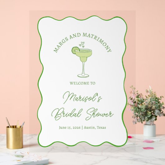 "Margs & Matrimony" Bruiloft Feest Welkomstbord Acryl Bord (Huwelijk)