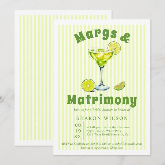 Margs & Matrimony cocktailstrepen vrijgezellenfees Kaart (Voorkant / Achterkant)