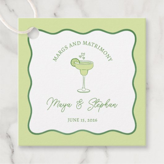 "Margs & Matrimony" Eenvoudige Limoen Margarita Br Bedankjes Labels (Voorkant)