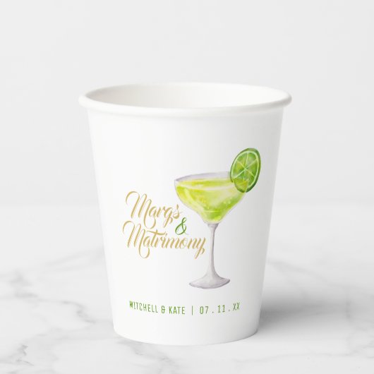 Margs & Matrimony Green Margarita Bruiloftsfeest Papieren Bekers (Voorkant)