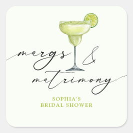 Margs & Matrimony Groen Lime Bruiloft Feest Vierkante Sticker