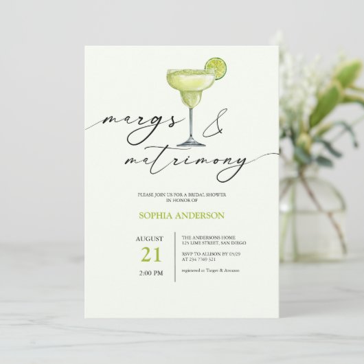 Margs & Matrimony Groen Lime Bruiloftsfeest Kaart (Staand voorkant)