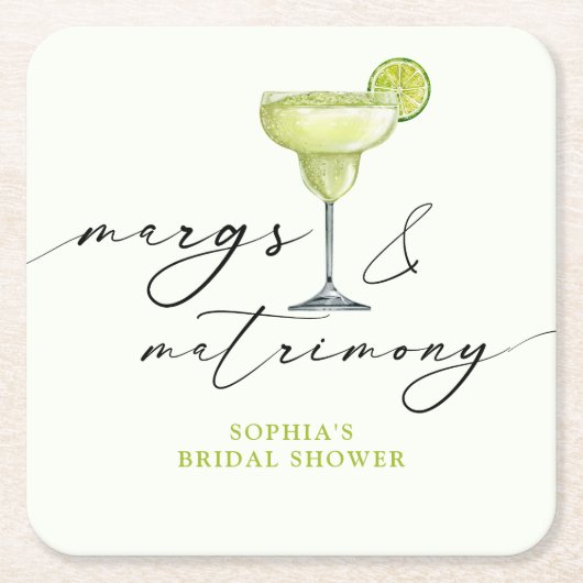Margs & Matrimony Groene Lime Bruiloft Kartonnen Onderzetters (Voorkant)