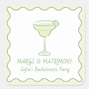 "Margs & Matrimony" Lime Bachelorette Mini Tequila Vierkante Sticker