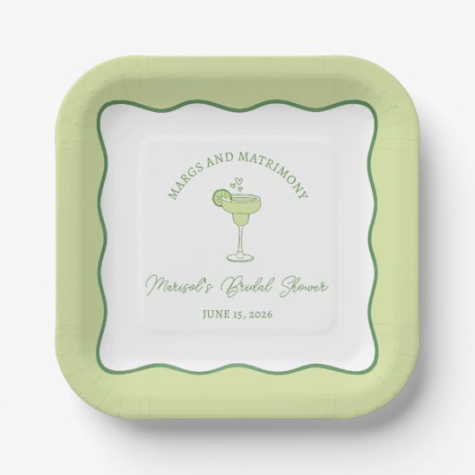 "Margs & Matrimony" Lime Margarita Bridal Shower Papieren Bordje (Voorkant)