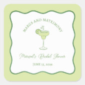 "Margs & Matrimony" Lime Margarita Bruidsfeest Vierkante Sticker (Voorkant)